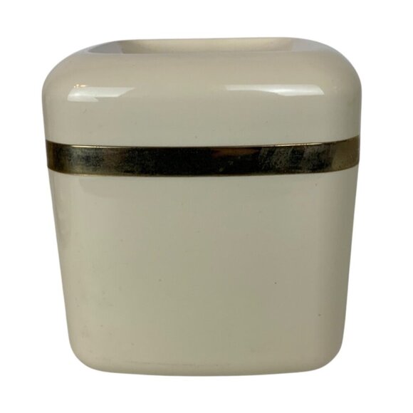 Vintage Square Ivory Tissue Box Holder 22 kt Gold Trim Molded Plastic Bath Decor - Picture 6 of 9